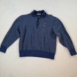 Donald Ross womens blue striped 100% merino wool 1/4 zip sweater